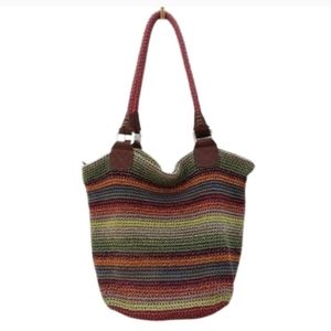 The Sak Cambria Gypsy Crochet Knit Multi-colour Stripe Tote Bag Purse